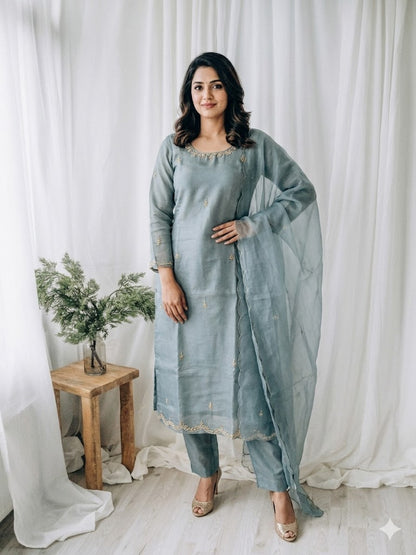 BLUE  SILK  ETHNIC SUIT-1525