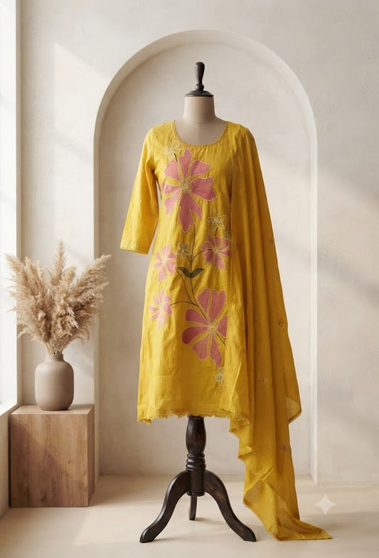 MULBLOOM YELLOW KURTI SET-1649