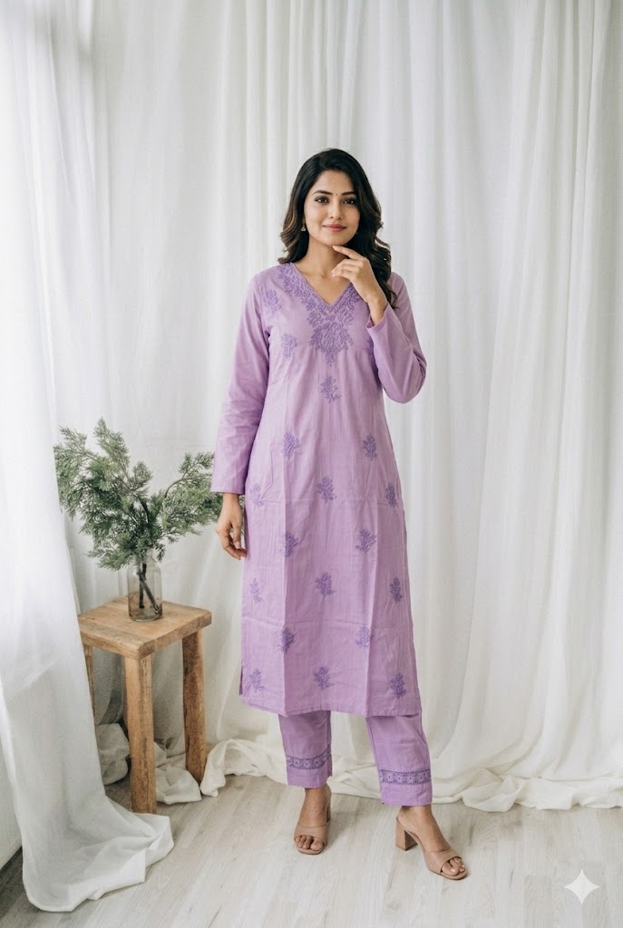 LAVENDER CHIKANKARI COORDSET-0115
