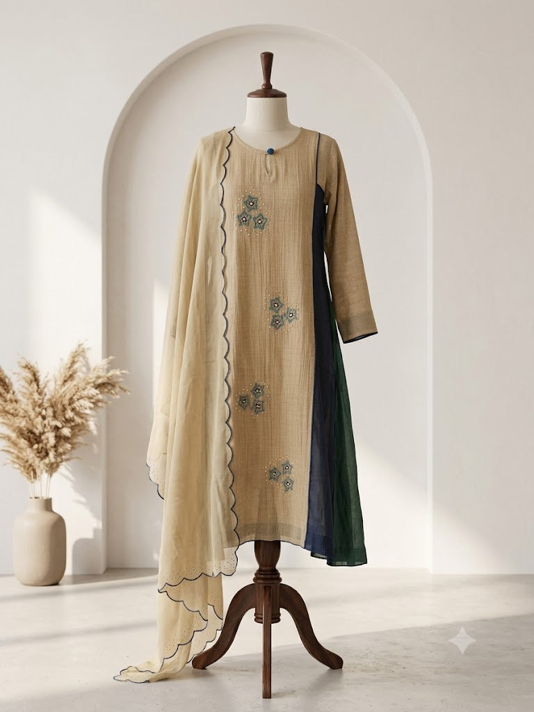 BEIGE MUL CHANDERI ETHNIC SET-1847