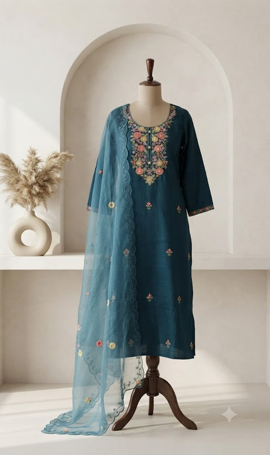 BLUE SILK ETHNIC SUIT-1190