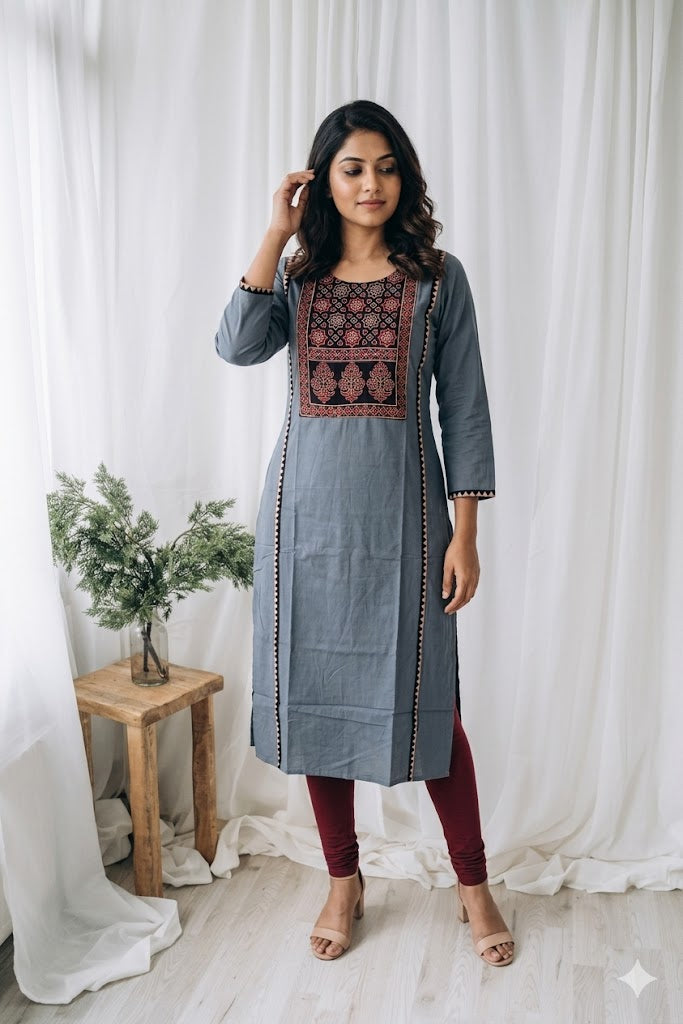 AJRAKH GRACE GREY KURTI-6033