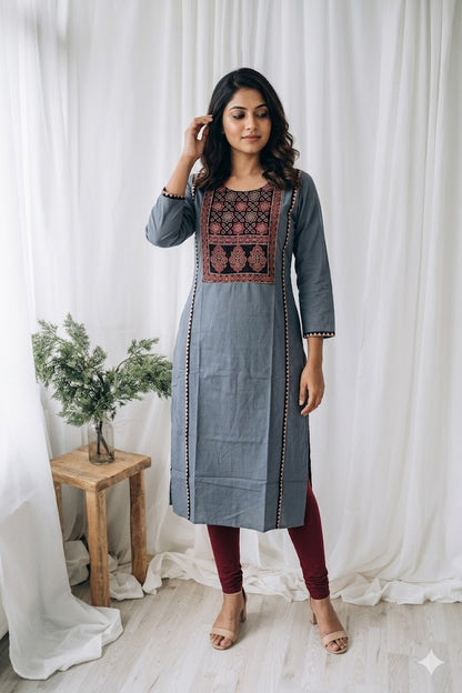 AJRAKH GRACE GREY KURTI-6033