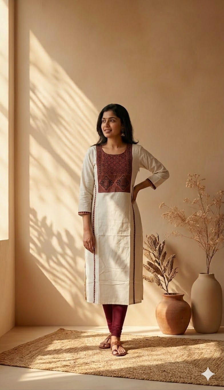 AJRAKH GRACE WHITE KURTI-6033