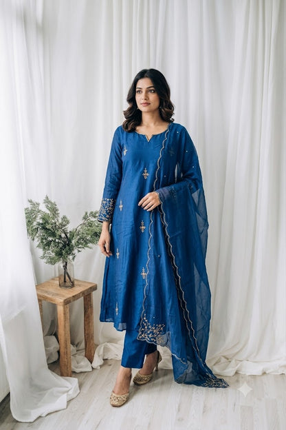 ROYAL BLUE CHINON ETHNIC SUIT-1748