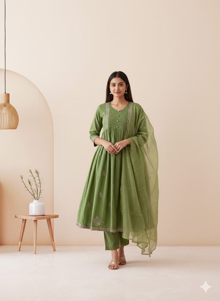 GREEN GARLAND KURTI SET-2084