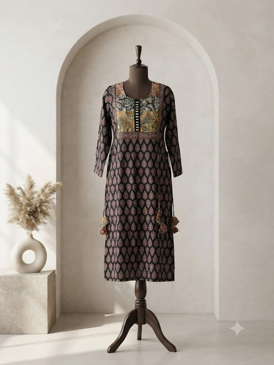 BLACK PRINT KURTI-6155