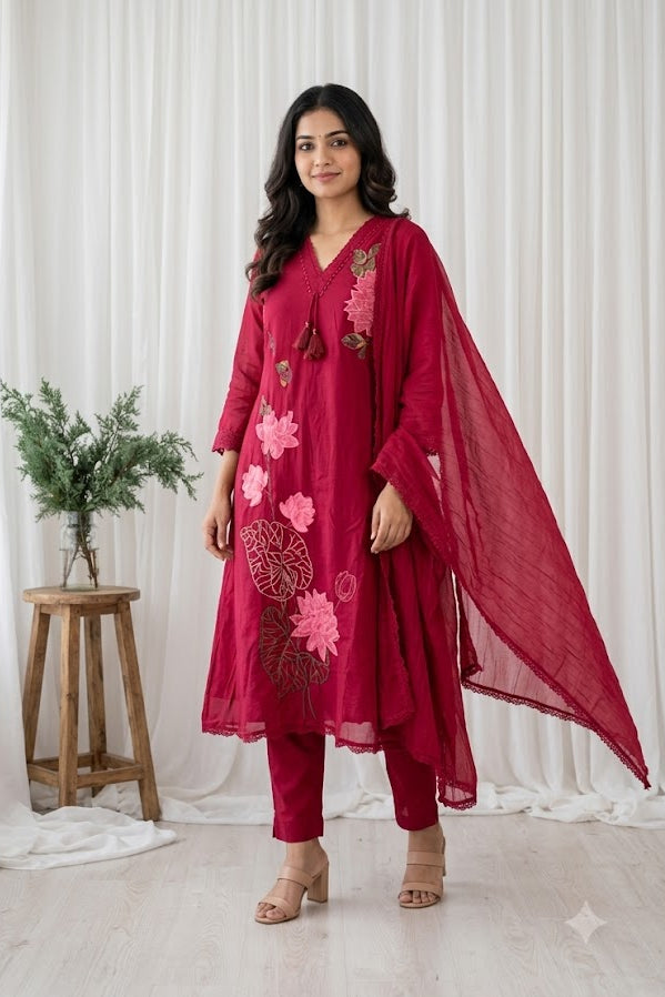 MULBLOOM RED KURTI SET-1692