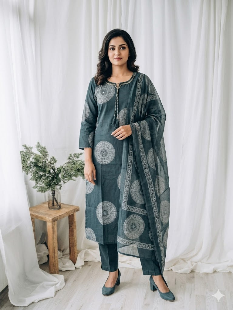 GREEN PRINT KURTI SET-1616
