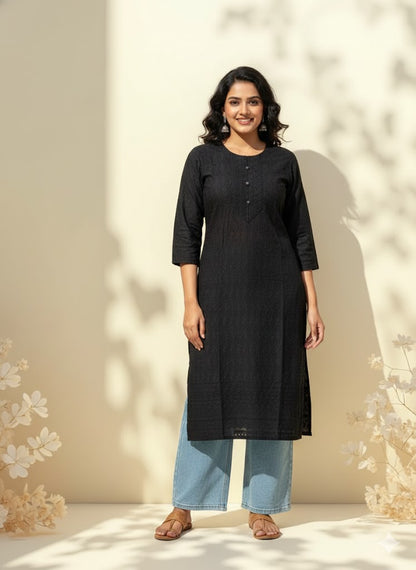 BLACK CHIKANKARI KURTI-1505
