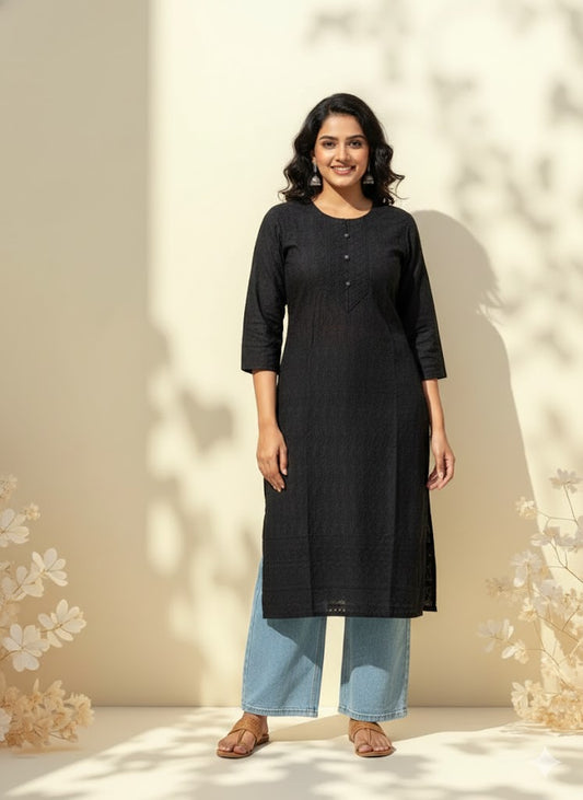 BLACK CHIKANKARI KURTI-1505