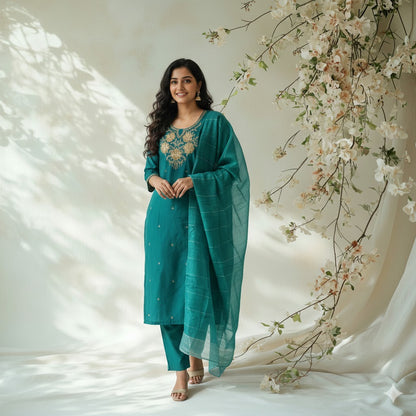 TEAL LOOM ETHNIC SUIT - 1469
