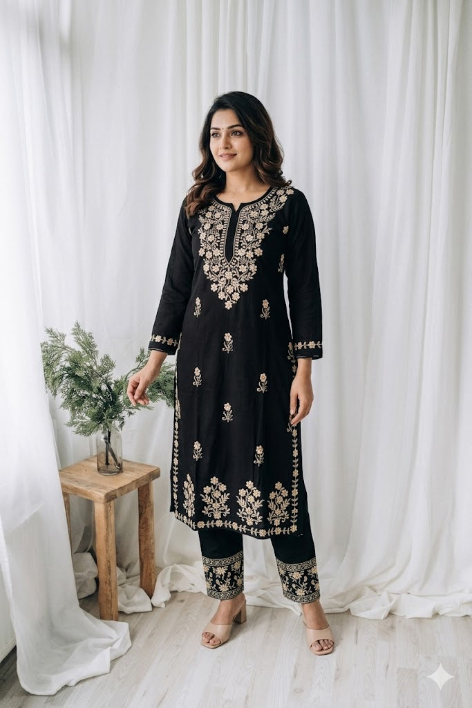 BLACK CHIKANKARI COORDSET-0111