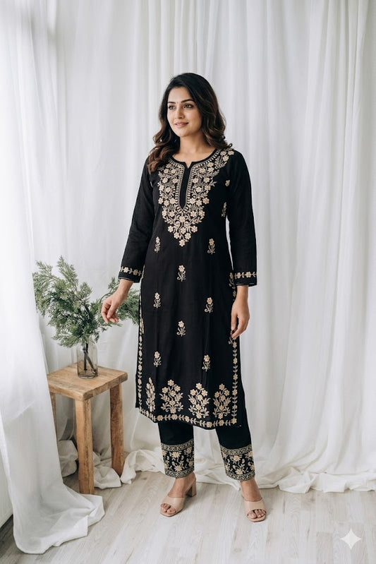BLACK CHIKANKARI COORDSET-0111