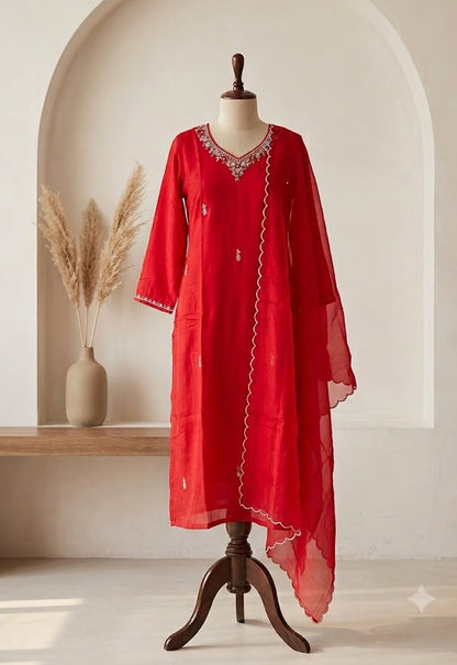 RED SILK ETHNIC SUIT-1454