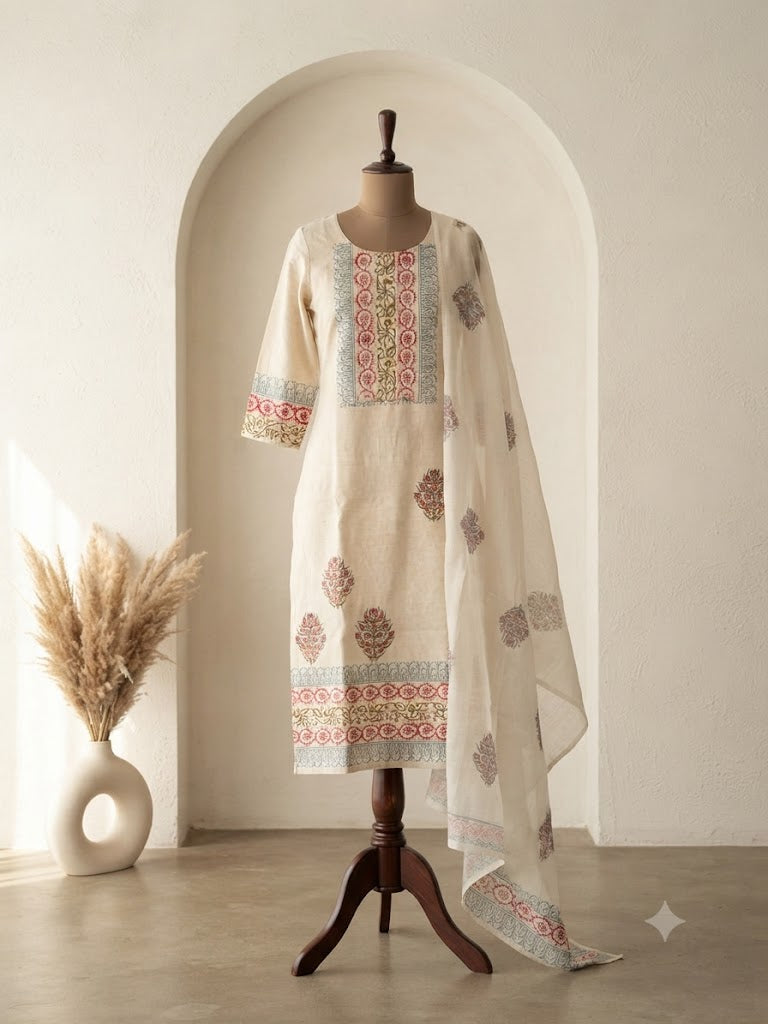 KHADI PRINT KURTI SET-1617