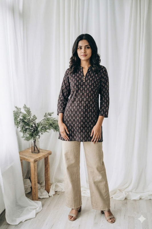 BLACK AJRAKH SHORT KURTI-5038