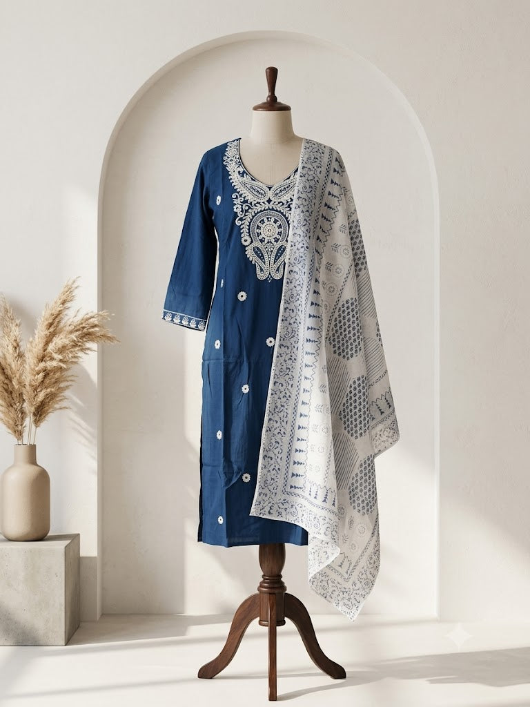 BLUE RAYON ETHNIC SUIT-1713