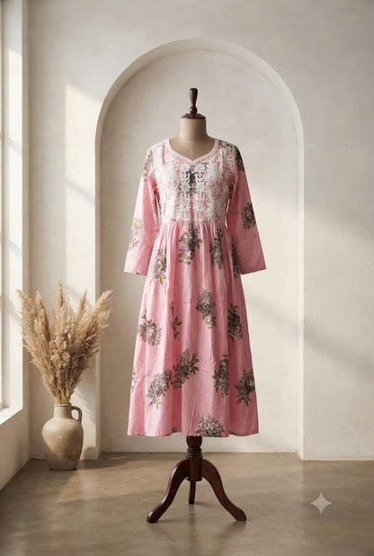 PINK FLORAL KURTI-6045