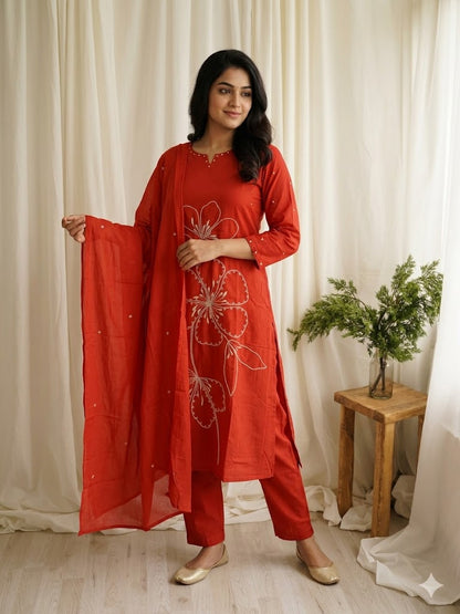 ORANGE PETALINE KURTI SET-1515