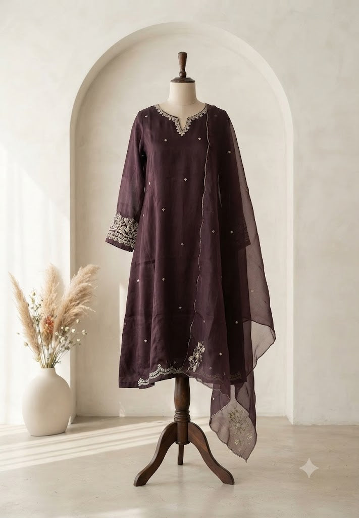 WINE CREPE ETHNIC SUIT-1793
