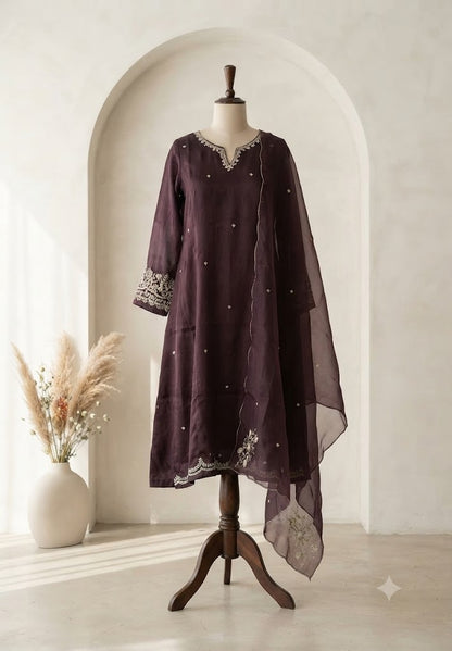 WINE CREPE ETHNIC SUIT-1793