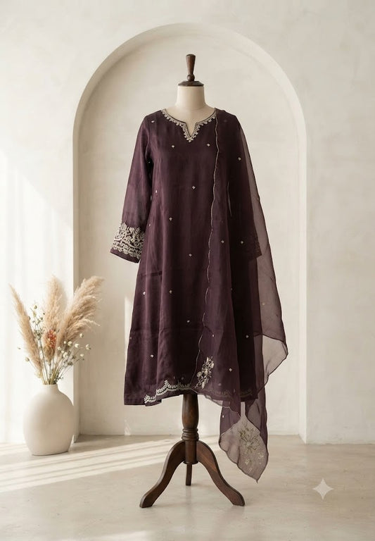 WINE CREPE ETHNIC SUIT-1793