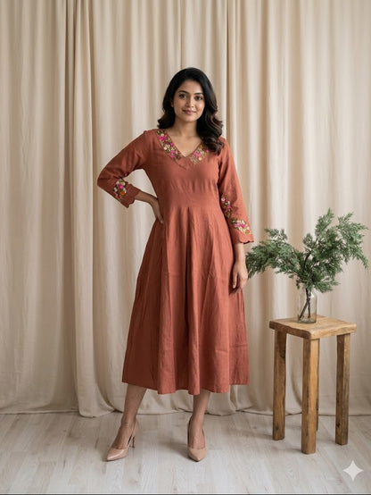 KNOT & BLOOM BROWN DRESS-6042