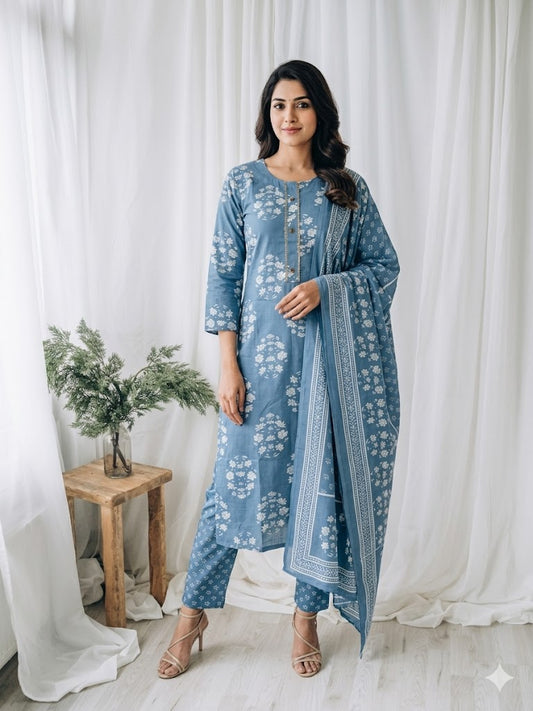 CASUAL COMFORT BLUE KURTI SET-1361