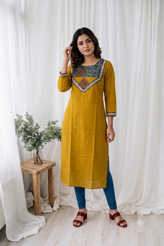 AJRAKH YELLOW KURTI-6088