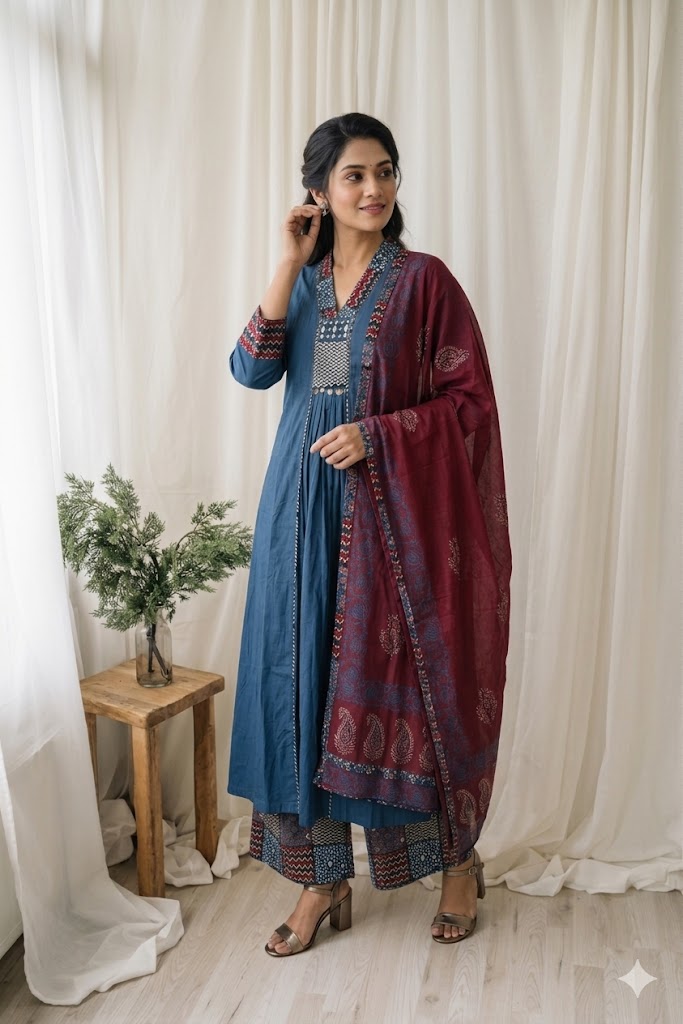BLUE MOSAIC KURTI SET-1178