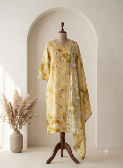 YELLOW SILK ETHNIC SUIT-1584