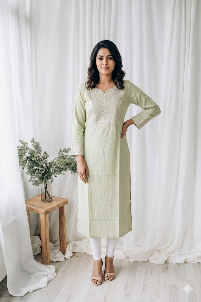 GREEN RAYON KURTI-6069