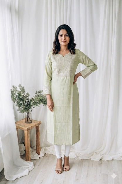 GREEN RAYON KURTI-6069