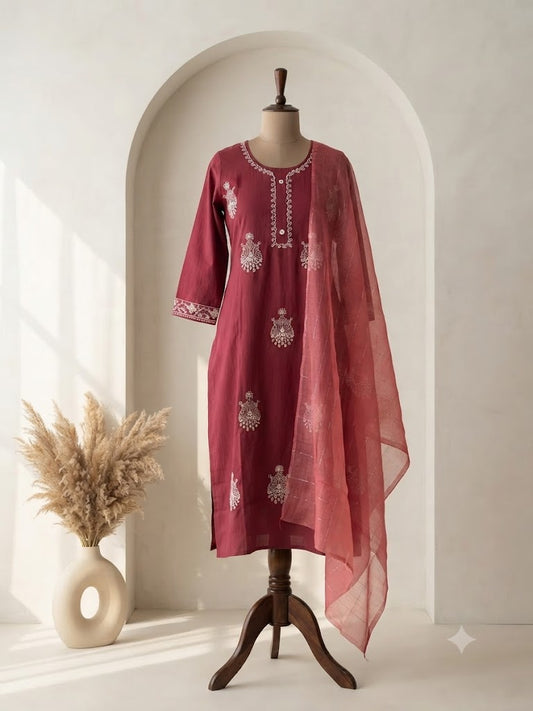 PEACH SILK ETHNIC SUIT-1410