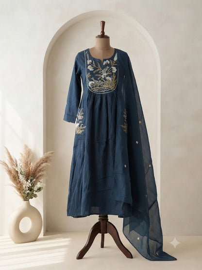 MULBLOOM BLUE KURTI SET-1693