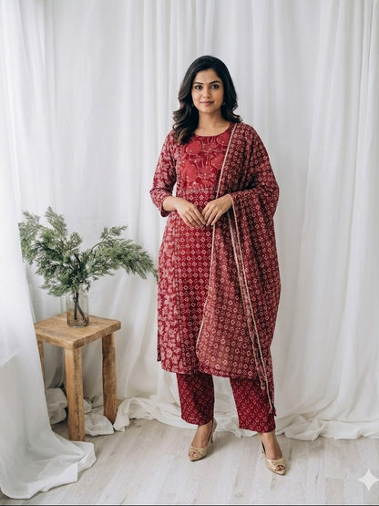FLORAL PANEL MAROON KURTI SUIT-1328