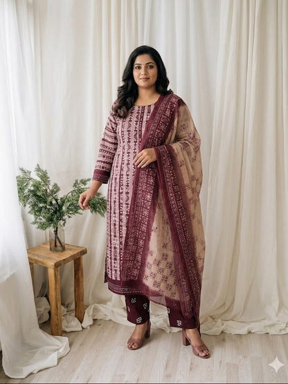 BLOOM LINE KURTI SET - PINK - 1243