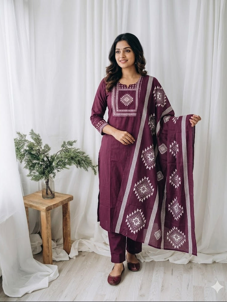 PURPLE CLASSIC KURTI SET-1517