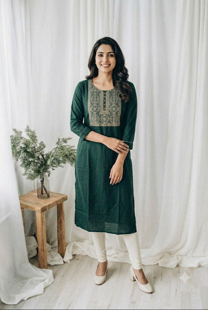 DARK GREEN YOKE KURTI-6081