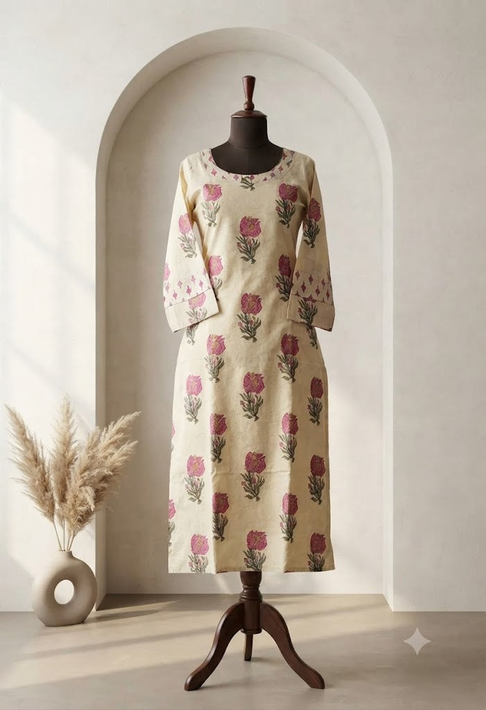 CREAM FLORAL PRINT COORDSET-0159