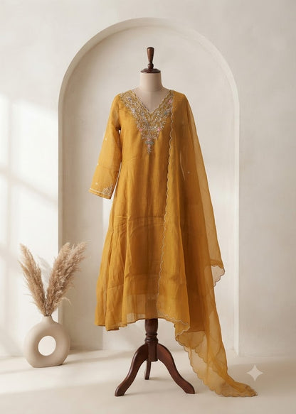 YELLOW CHANDERI ETHNIC SUIT-1781
