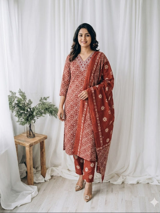 CASUAL COMFORT RUST KURTI SET-1412