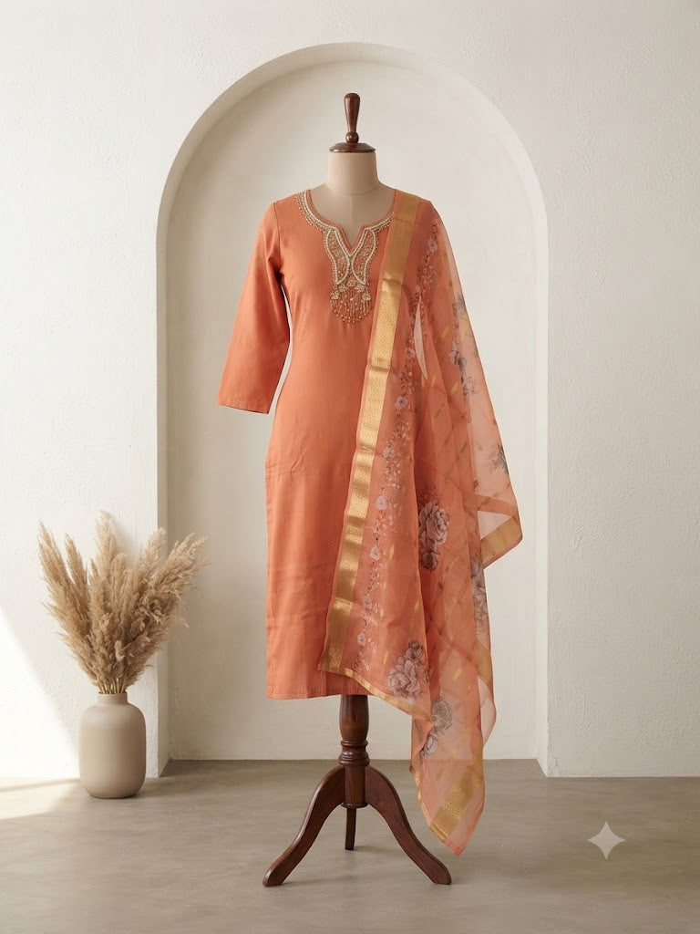 ORANGE SILK ETHNIC SUIT-1478