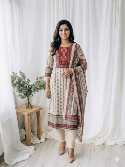 CREAM HERITAGE ETHNIC SUIT-1510