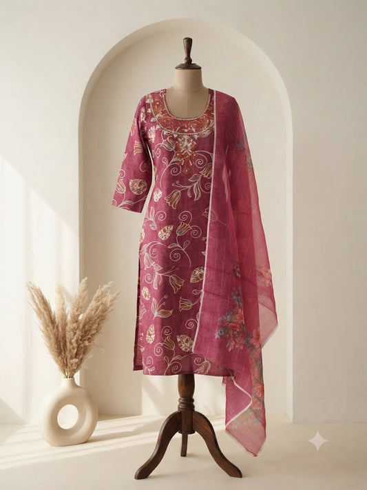 PINK FOIL ETHNIC SUIT - 1486