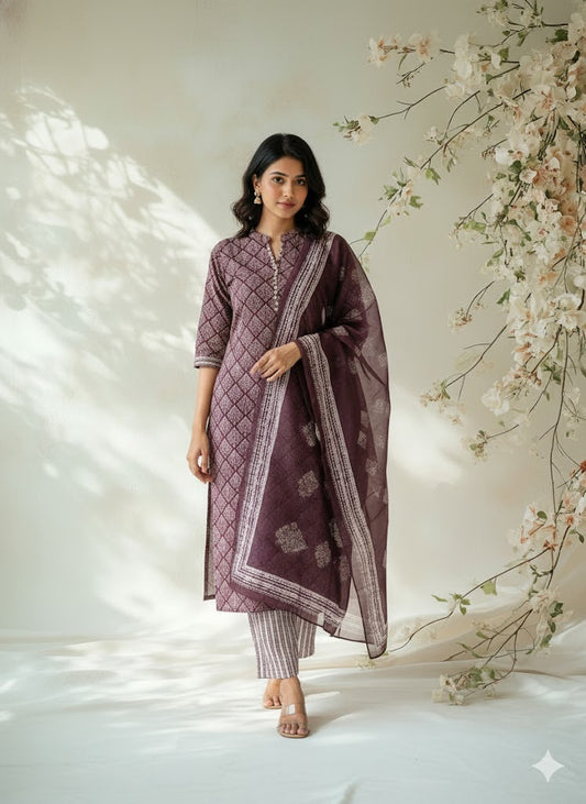 WINE AJRAKH ETHNIC SUIT - 1505
