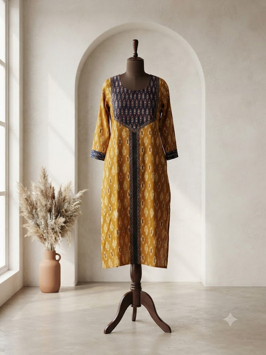 YELLOW COTTON KURTI-6072