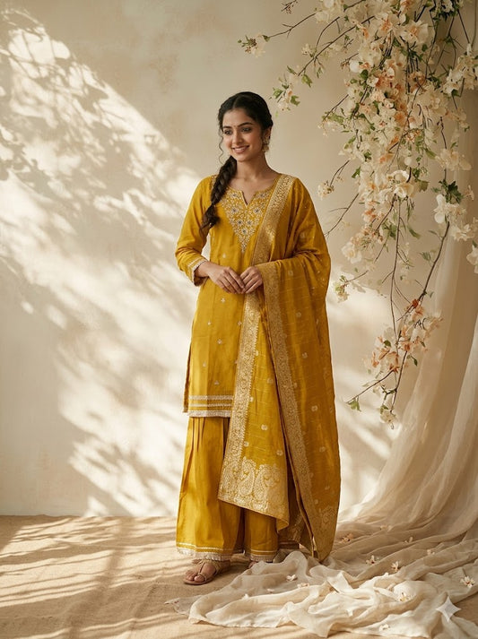 YELLOW ZARI SHARARA SUIT-1485
