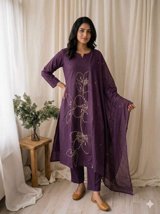 PURPLE PETALINE KURTI SET-1515